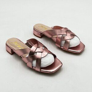 FOWT Rose Gold Women’s Braided Slide Sandals Cross Strappy Flats Backless Square